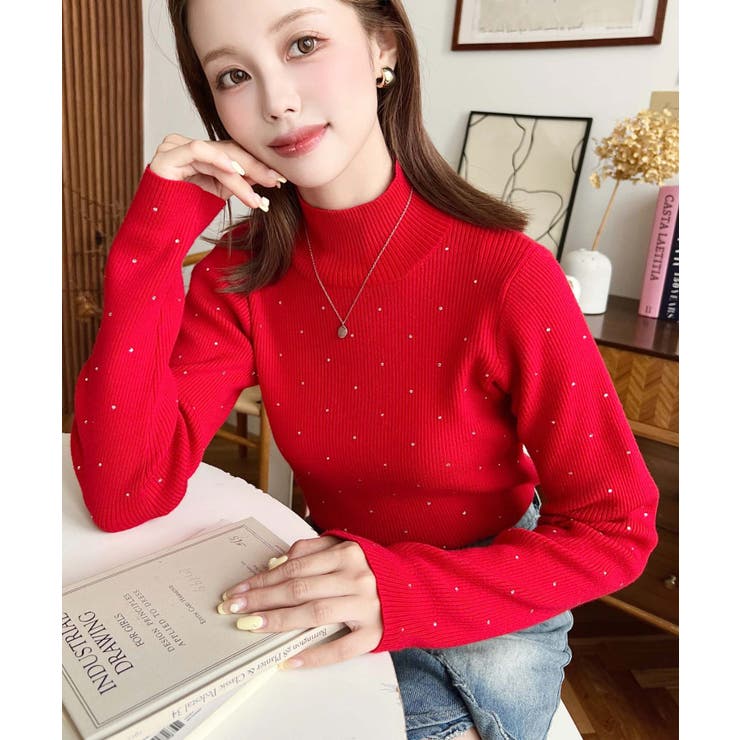 ラインストーンハイネックリブニットプルオーバー | moment+ | 詳細画像44 