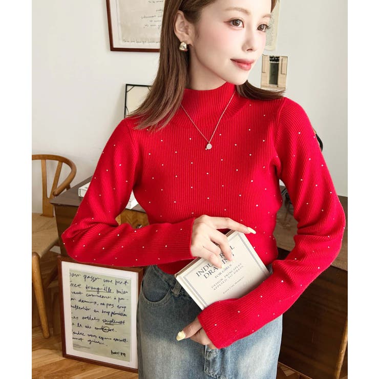 ラインストーンハイネックリブニットプルオーバー | moment+ | 詳細画像45 