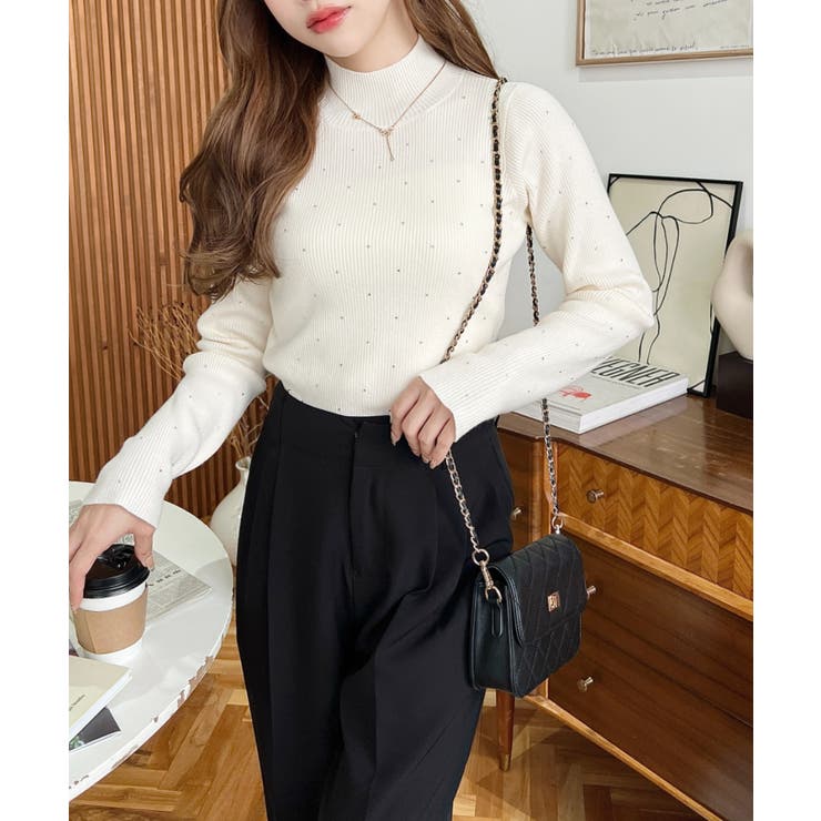 ラインストーンハイネックリブニットプルオーバー | moment+ | 詳細画像5 