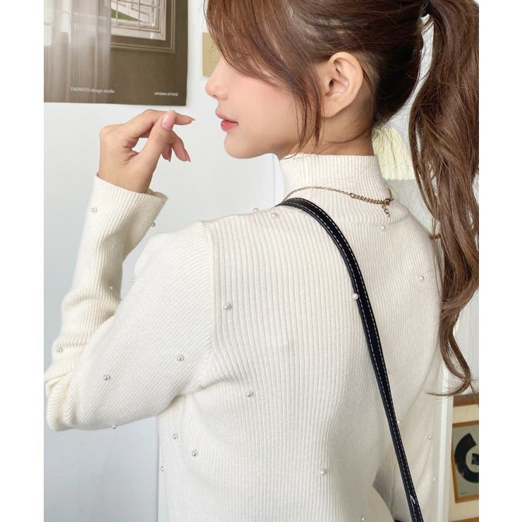 パールハイネックリブニットプルオーバー | moment+ | 詳細画像10 