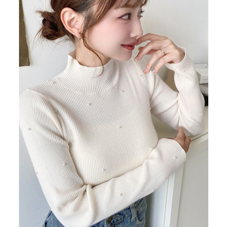 パールハイネックリブニットプルオーバー | moment+ | 詳細画像11 