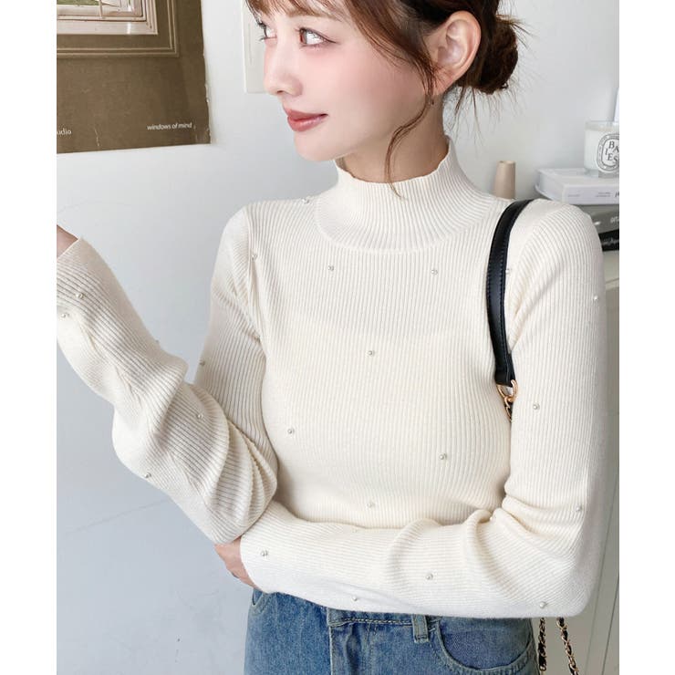 パールハイネックリブニットプルオーバー | moment+ | 詳細画像12 