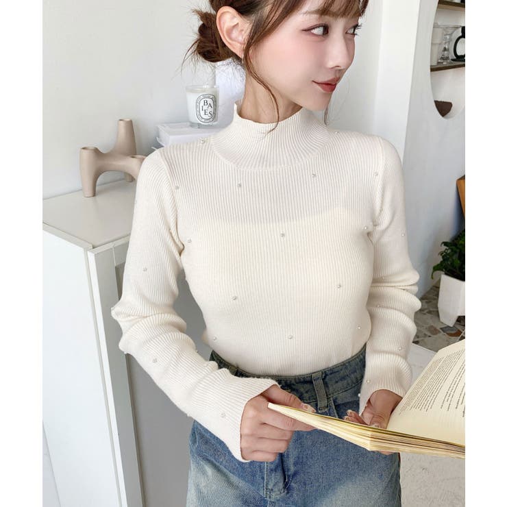 パールハイネックリブニットプルオーバー | moment+ | 詳細画像13 