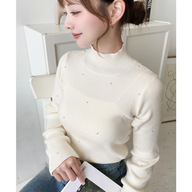 パールハイネックリブニットプルオーバー | moment+ | 詳細画像14 