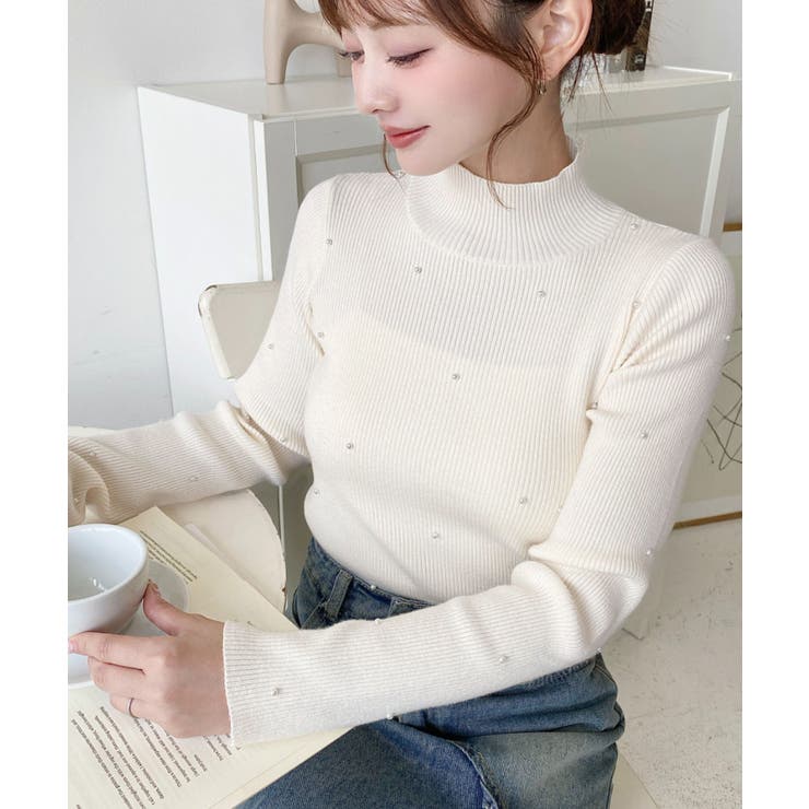 パールハイネックリブニットプルオーバー | moment+ | 詳細画像15 