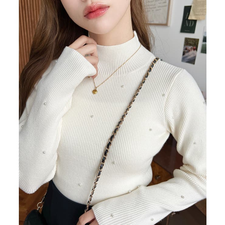 パールハイネックリブニットプルオーバー | moment+ | 詳細画像2 