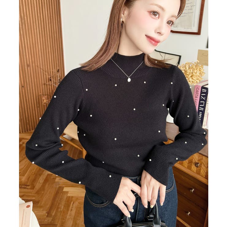 パールハイネックリブニットプルオーバー | moment+ | 詳細画像25 