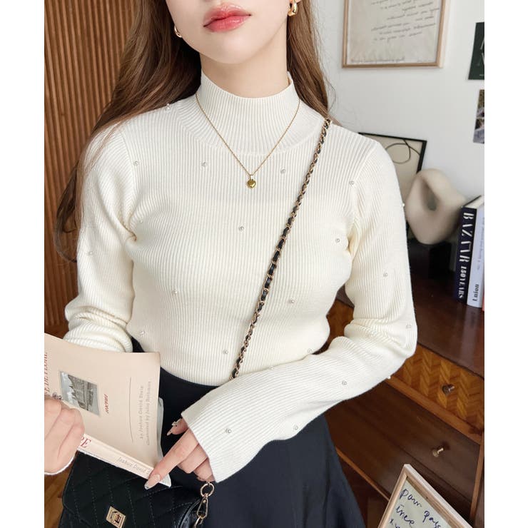 パールハイネックリブニットプルオーバー | moment+ | 詳細画像3 