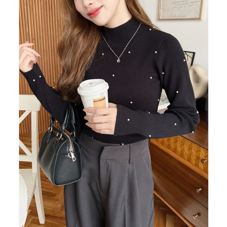 パールハイネックリブニットプルオーバー | moment+ | 詳細画像30 