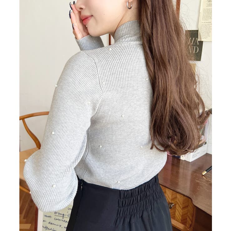 パールハイネックリブニットプルオーバー | moment+ | 詳細画像32 