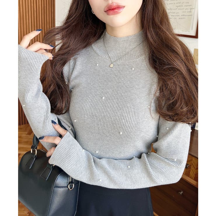 パールハイネックリブニットプルオーバー | moment+ | 詳細画像33 