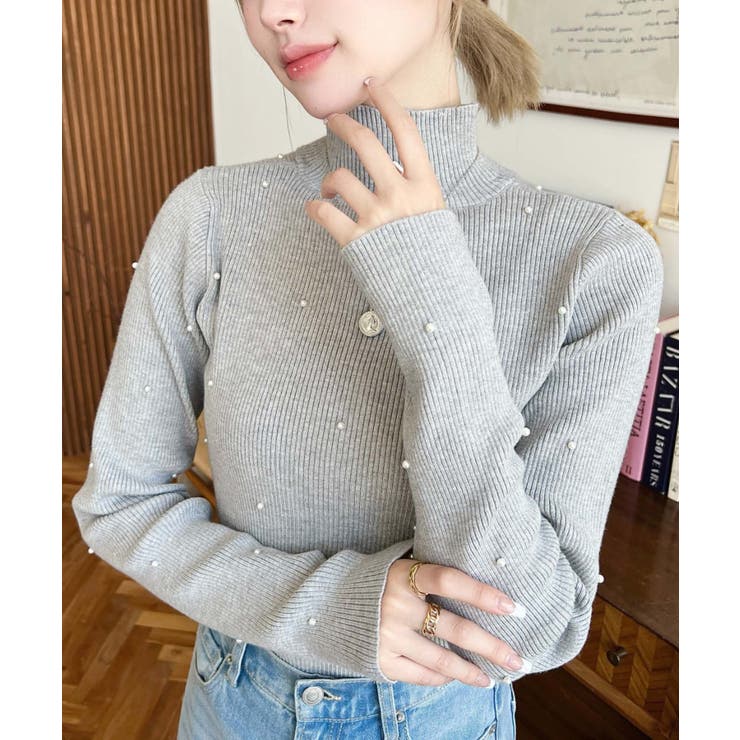 パールハイネックリブニットプルオーバー | moment+ | 詳細画像37 