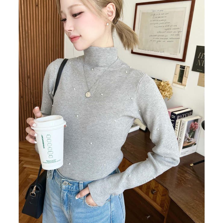 パールハイネックリブニットプルオーバー | moment+ | 詳細画像38 