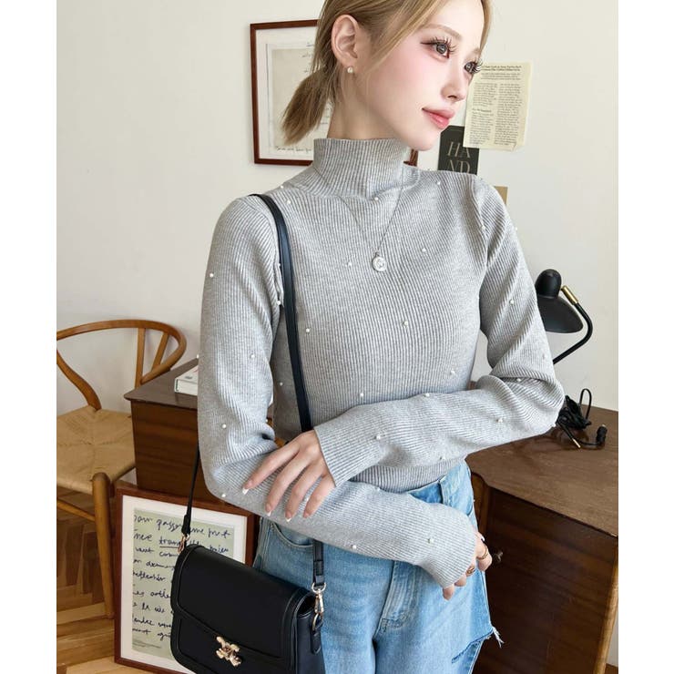 パールハイネックリブニットプルオーバー | moment+ | 詳細画像39 