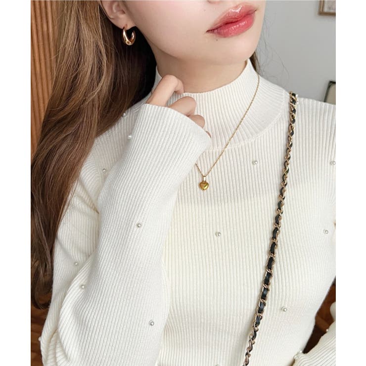 パールハイネックリブニットプルオーバー | moment+ | 詳細画像4 