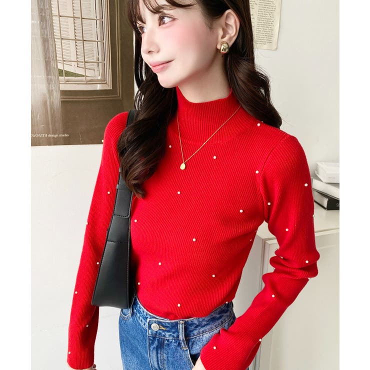 パールハイネックリブニットプルオーバー | moment+ | 詳細画像49 