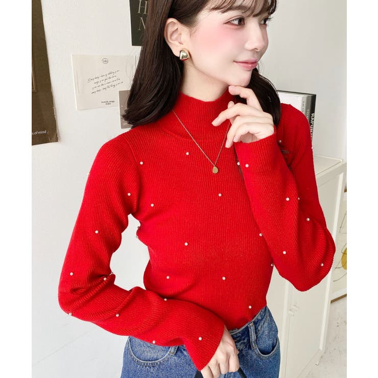 パールハイネックリブニットプルオーバー | moment+ | 詳細画像50 