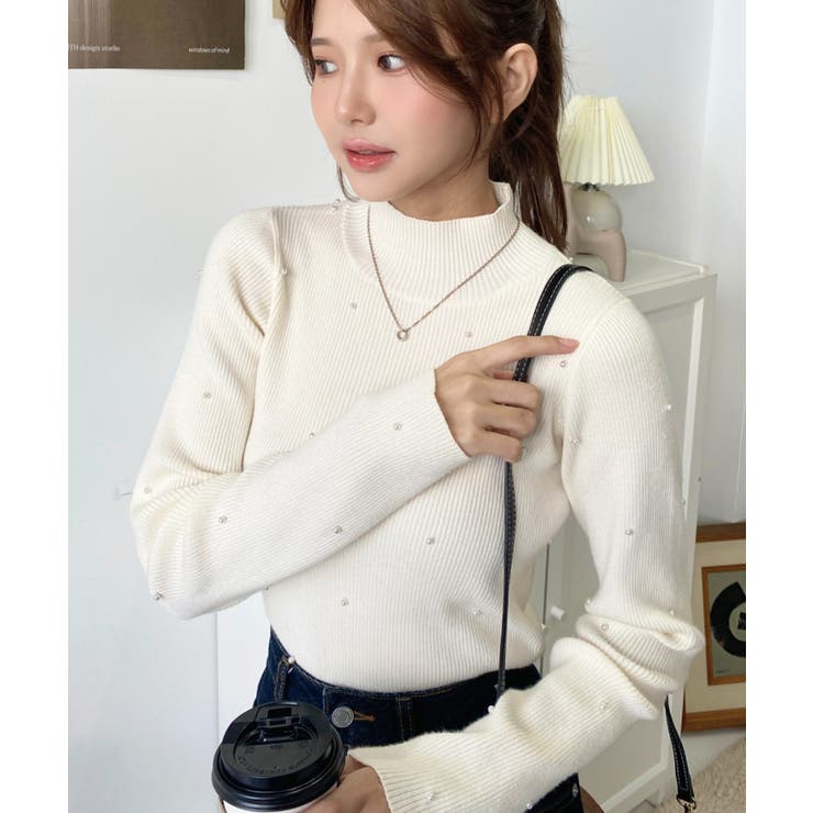 パールハイネックリブニットプルオーバー | moment+ | 詳細画像7 