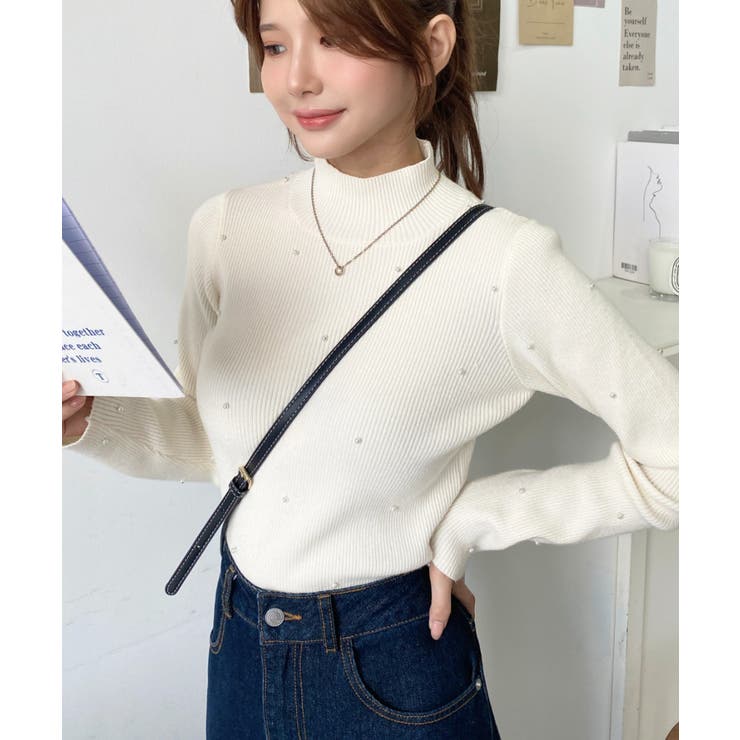 パールハイネックリブニットプルオーバー | moment+ | 詳細画像9 