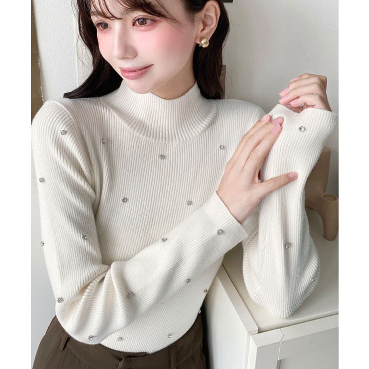 ビジューハイネックリブニットプルオーバー | moment+ | 詳細画像12 