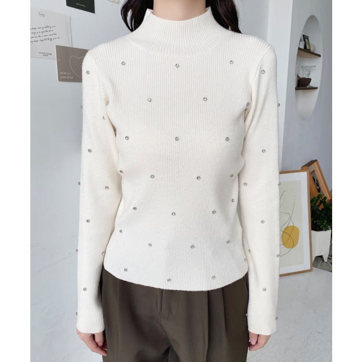 ビジューハイネックリブニットプルオーバー | moment+ | 詳細画像17 