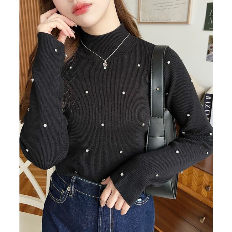 ビジューハイネックリブニットプルオーバー | moment+ | 詳細画像24 