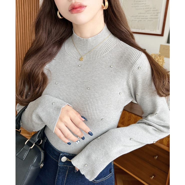 ビジューハイネックリブニットプルオーバー | moment+ | 詳細画像28 