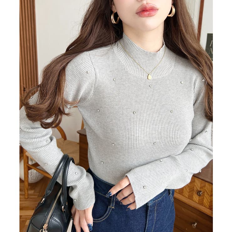 ビジューハイネックリブニットプルオーバー | moment+ | 詳細画像29 