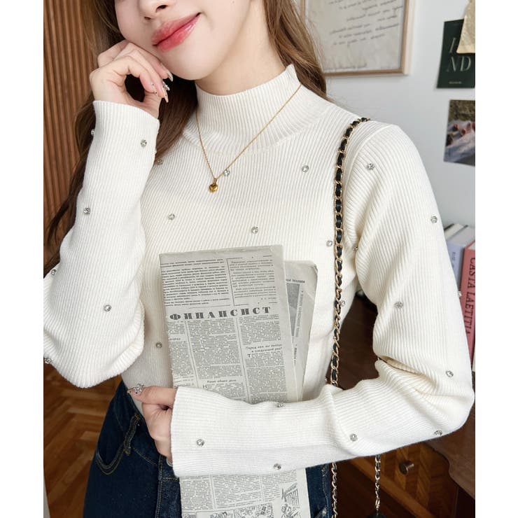 ビジューハイネックリブニットプルオーバー | moment+ | 詳細画像3 