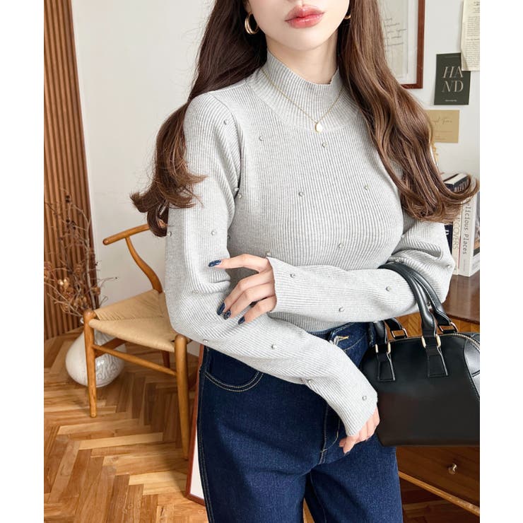 ビジューハイネックリブニットプルオーバー | moment+ | 詳細画像31 