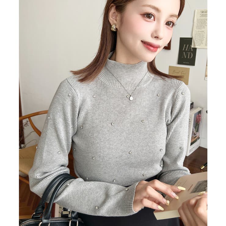 ビジューハイネックリブニットプルオーバー | moment+ | 詳細画像32 