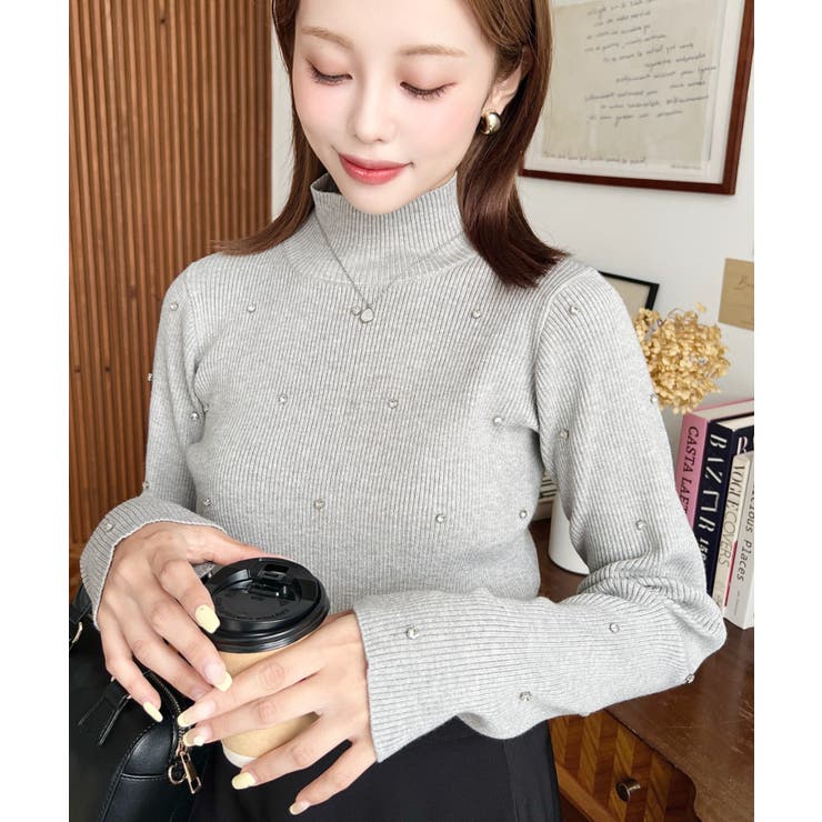 ビジューハイネックリブニットプルオーバー | moment+ | 詳細画像35 