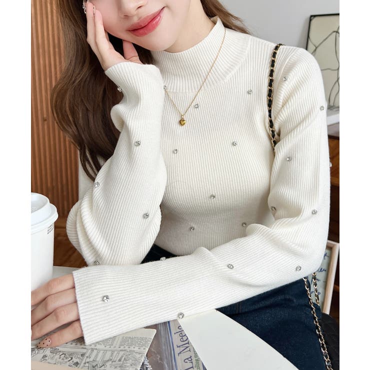 ビジューハイネックリブニットプルオーバー | moment+ | 詳細画像6 