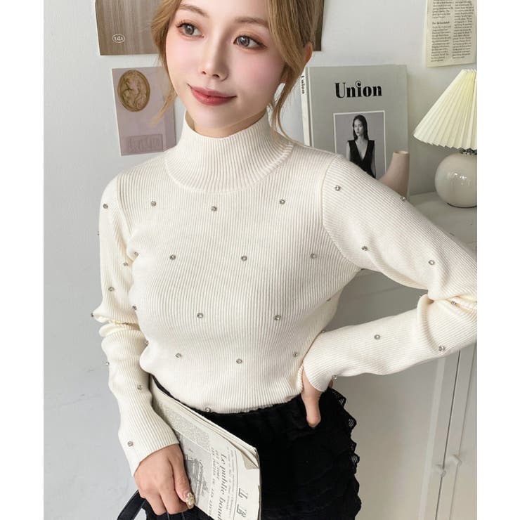 ビジューハイネックリブニットプルオーバー | moment+ | 詳細画像8 