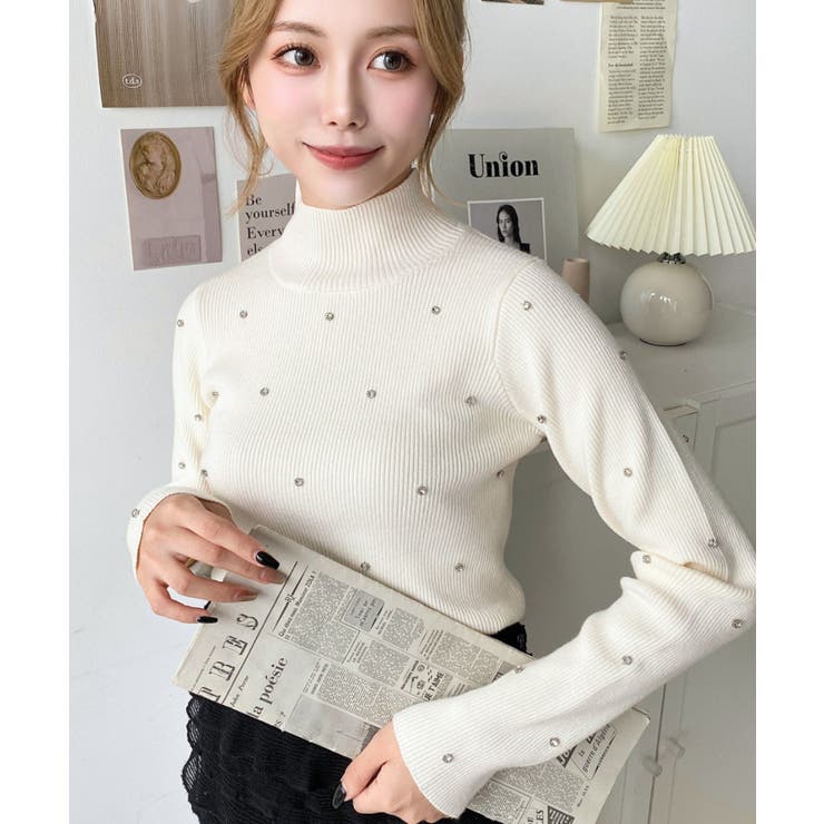 ビジューハイネックリブニットプルオーバー | moment+ | 詳細画像9 