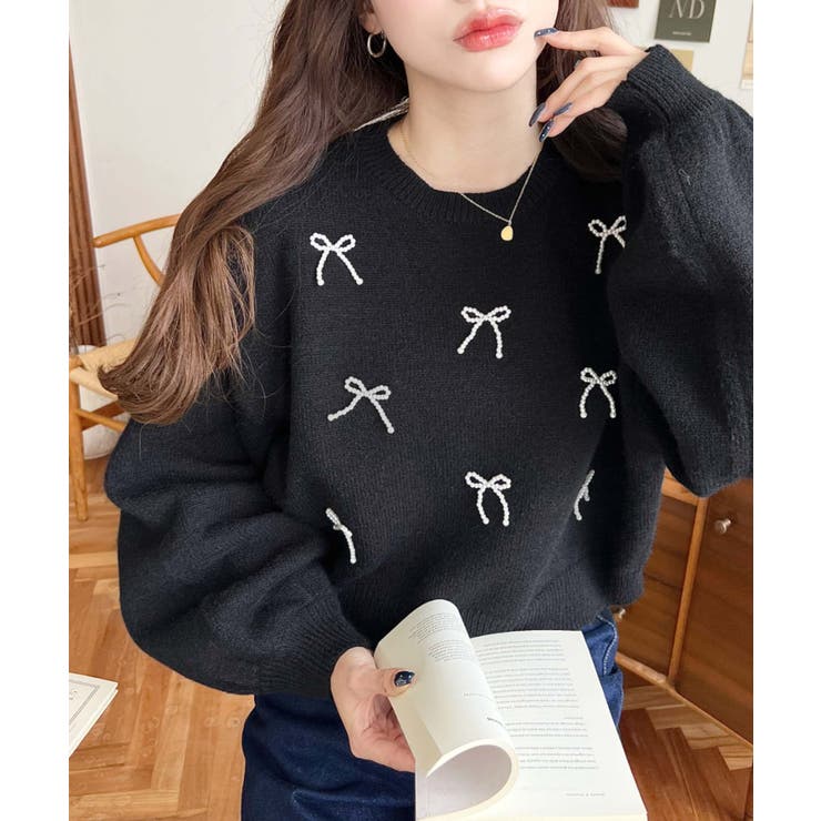 パールリボンパーツ付きショート丈もちもちニットプルオーバー | moment+ | 詳細画像17 