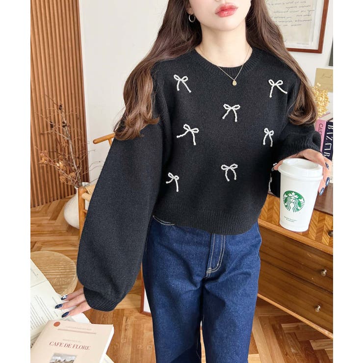 パールリボンパーツ付きショート丈もちもちニットプルオーバー | moment+ | 詳細画像18 