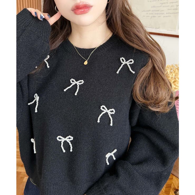 パールリボンパーツ付きショート丈もちもちニットプルオーバー | moment+ | 詳細画像19 