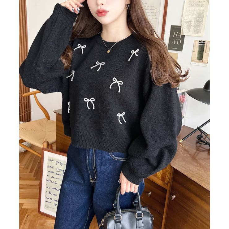 パールリボンパーツ付きショート丈もちもちニットプルオーバー | moment+ | 詳細画像20 