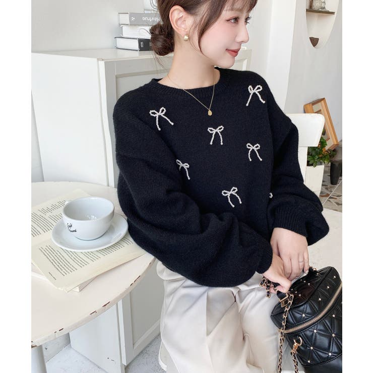 パールリボンパーツ付きショート丈もちもちニットプルオーバー | moment+ | 詳細画像23 