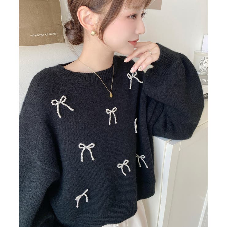 パールリボンパーツ付きショート丈もちもちニットプルオーバー | moment+ | 詳細画像24 