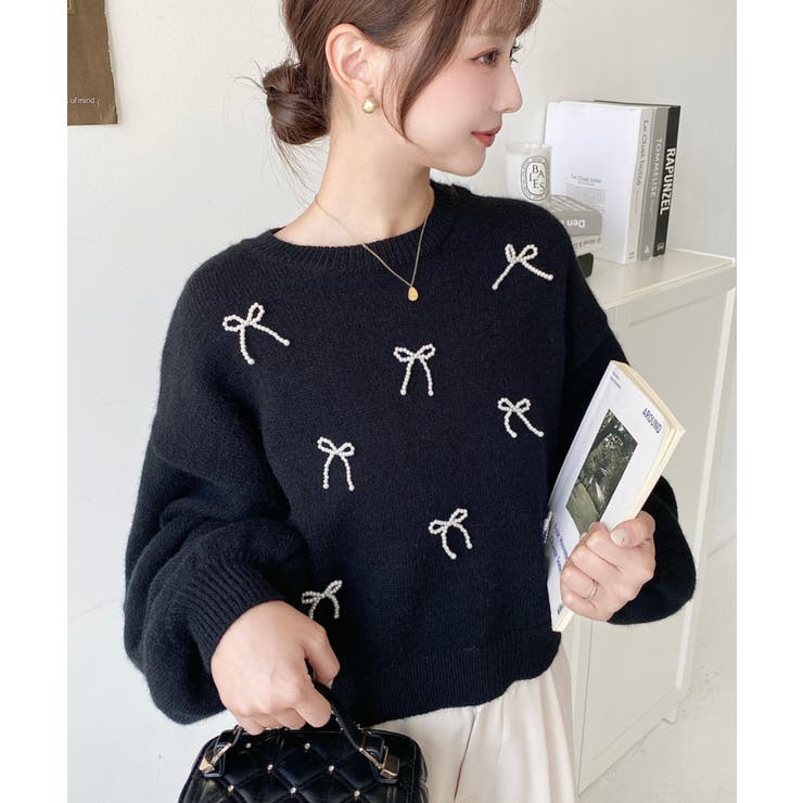 パールリボンパーツ付きショート丈もちもちニットプルオーバー | moment+ | 詳細画像25 