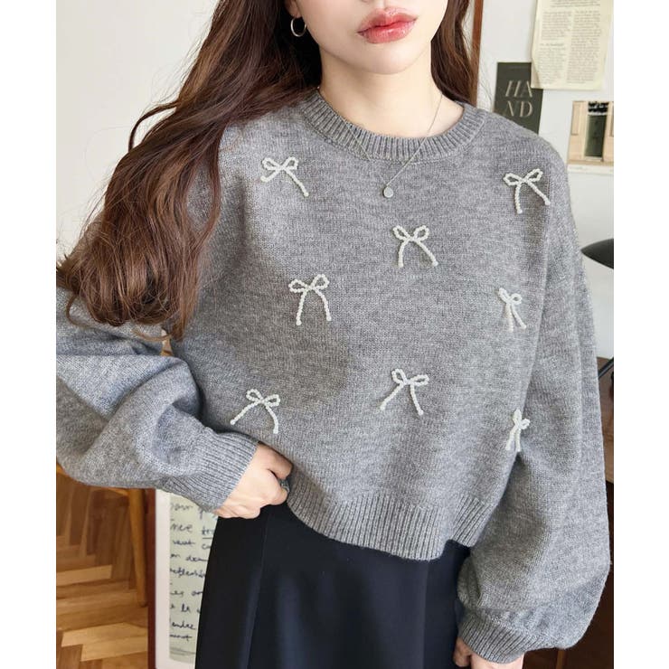 パールリボンパーツ付きショート丈もちもちニットプルオーバー | moment+ | 詳細画像26 