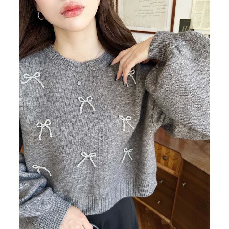 パールリボンパーツ付きショート丈もちもちニットプルオーバー | moment+ | 詳細画像27 