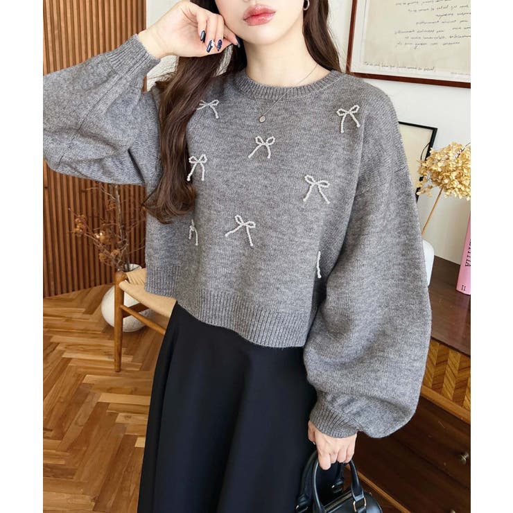 パールリボンパーツ付きショート丈もちもちニットプルオーバー | moment+ | 詳細画像28 