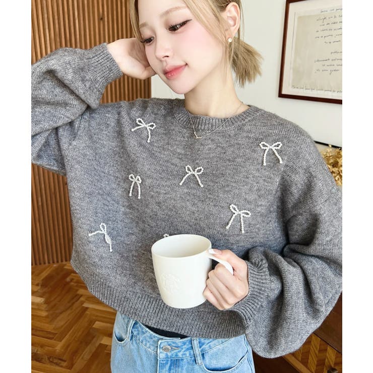 パールリボンパーツ付きショート丈もちもちニットプルオーバー | moment+ | 詳細画像31 