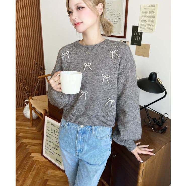 パールリボンパーツ付きショート丈もちもちニットプルオーバー | moment+ | 詳細画像32 