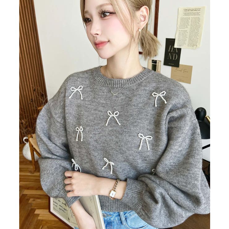 パールリボンパーツ付きショート丈もちもちニットプルオーバー | moment+ | 詳細画像33 