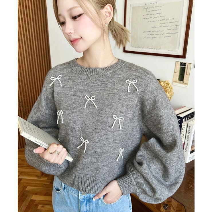 パールリボンパーツ付きショート丈もちもちニットプルオーバー | moment+ | 詳細画像34 