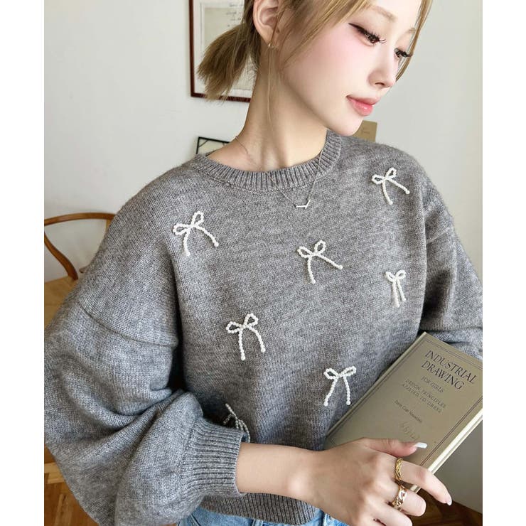 パールリボンパーツ付きショート丈もちもちニットプルオーバー | moment+ | 詳細画像35 